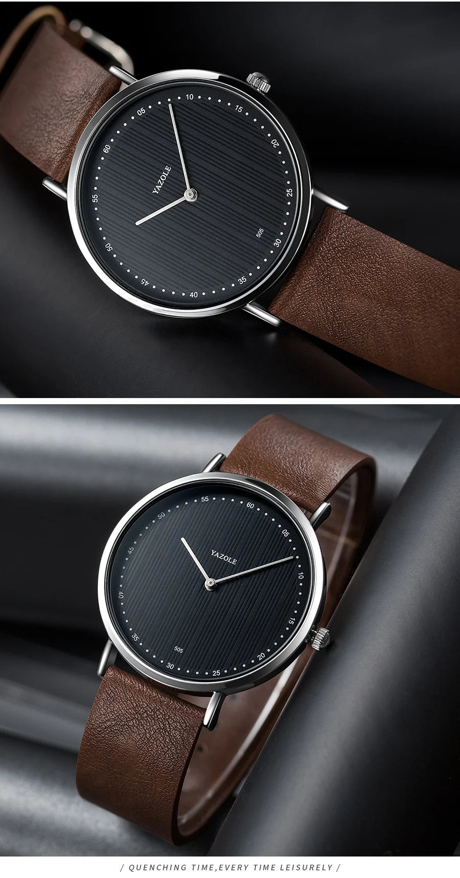 メンズ 腕時計 クォーツ | 極薄 7mm スリム設計 | ビジネス レザーバンド 40mm径 シンプル ミニマル文字盤 ブラック/ブラウン 高級感 カジュアル