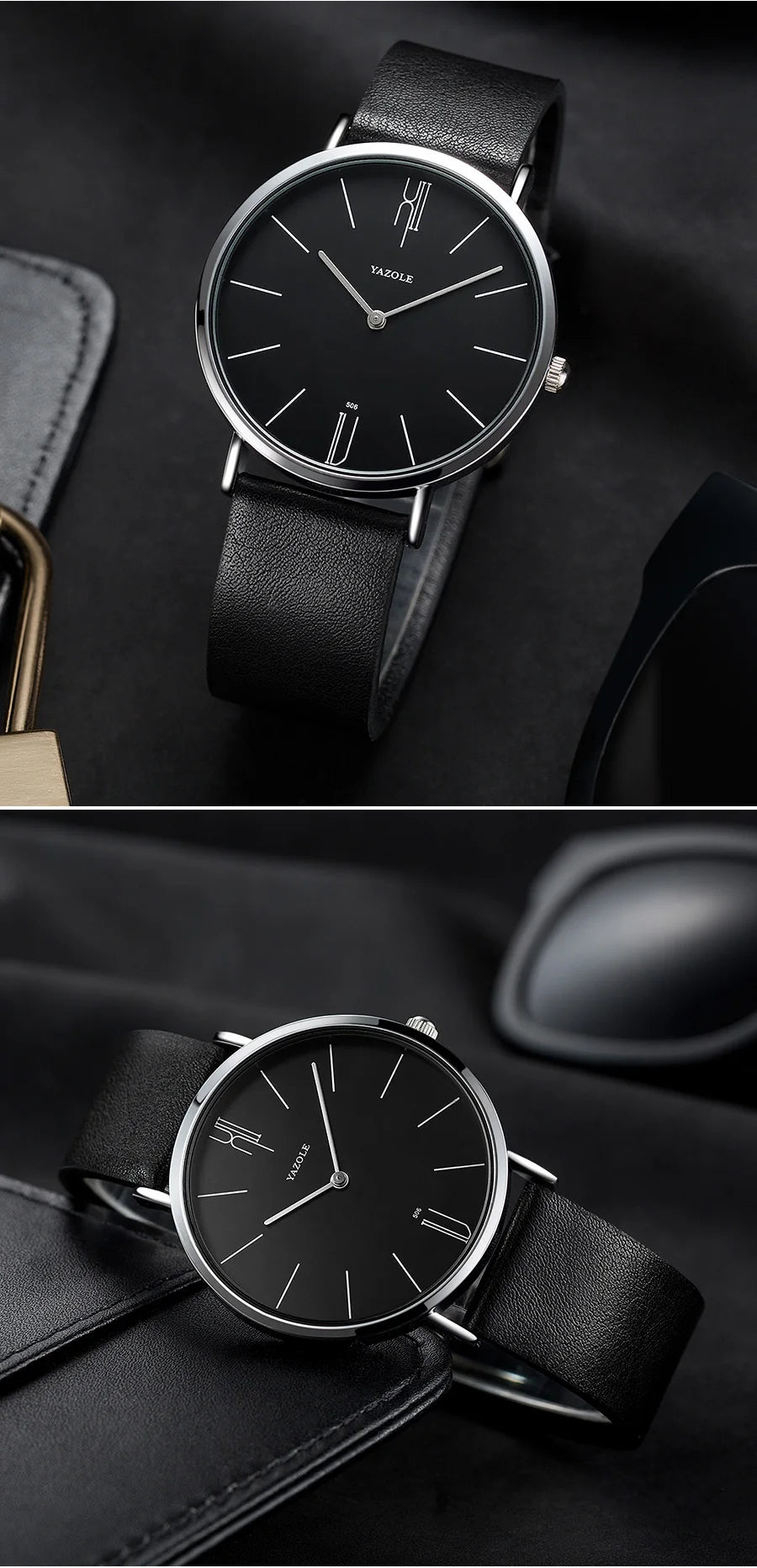 メンズ 腕時計 クォーツ | 極薄 7mm スリム設計 | ビジネス レザーバンド 40mm径 シンプル ミニマル文字盤 ブラック/ブラウン 高級感 カジュアル
