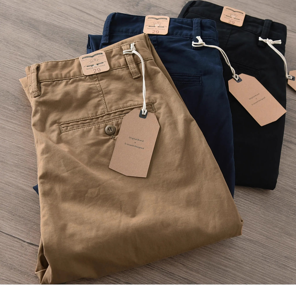 Men's Cotton Chinos | Shape-Retaining, No Ironing Required | Straight Fit Cotton Pants, Durable High-Density Fabric, Casual, Business, Work Pants, Khaki