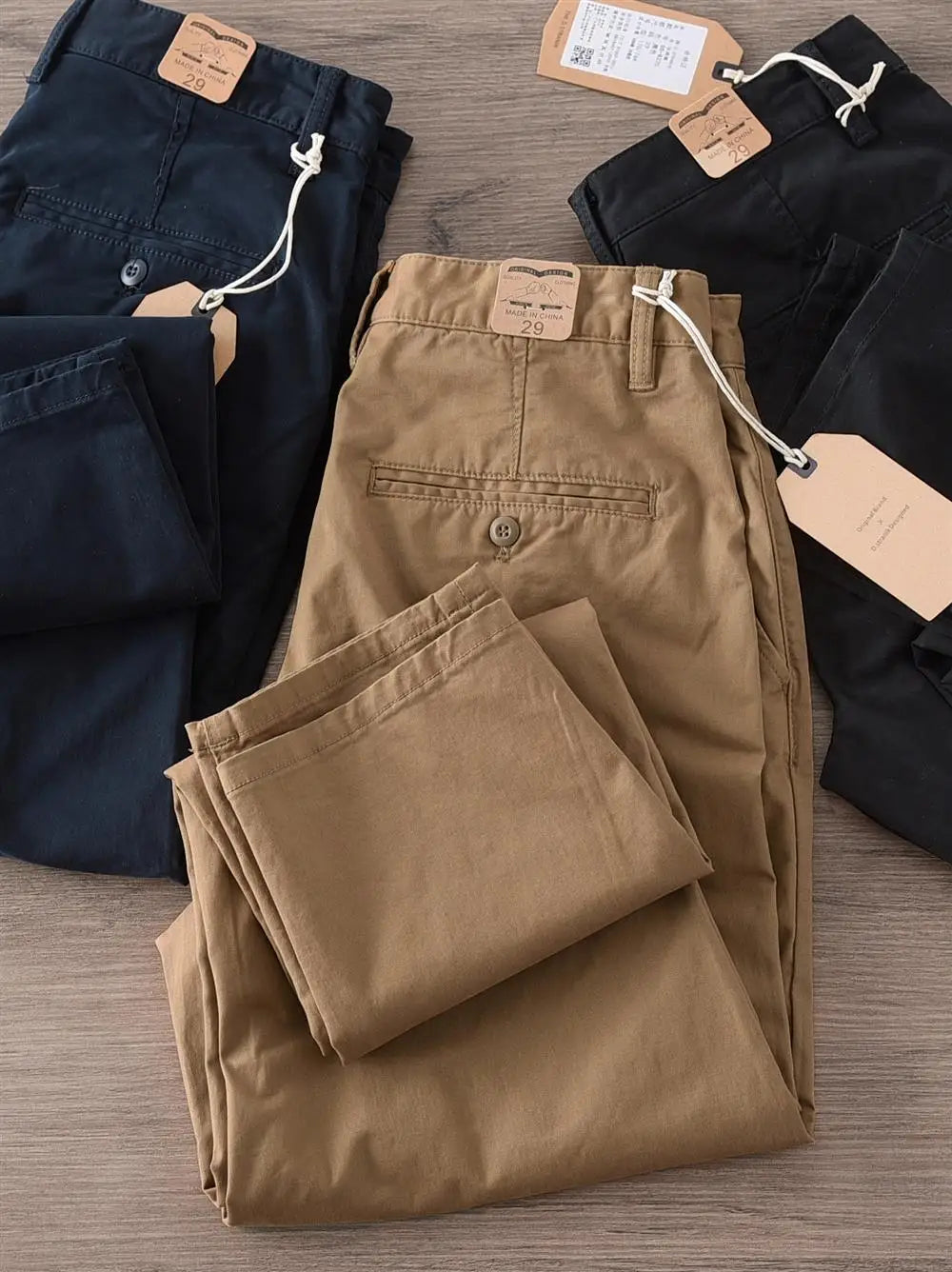 Men's Cotton Chinos | Shape-Retaining, No Ironing Required | Straight Fit Cotton Pants, Durable High-Density Fabric, Casual, Business, Work Pants, Khaki