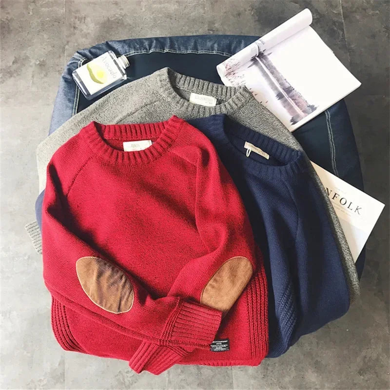 Men's Heavyweight Knit Pullover | Patchwork Design Sweater | 3-Season Fit, Crew Neck, Winter, Winter, Street Style, Plus Sizes Available 