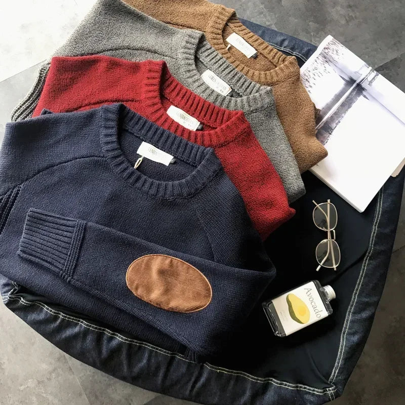 Men's Heavyweight Knit Pullover | Patchwork Design Sweater | 3-Season Fit, Crew Neck, Winter, Winter, Street Style, Plus Sizes Available 