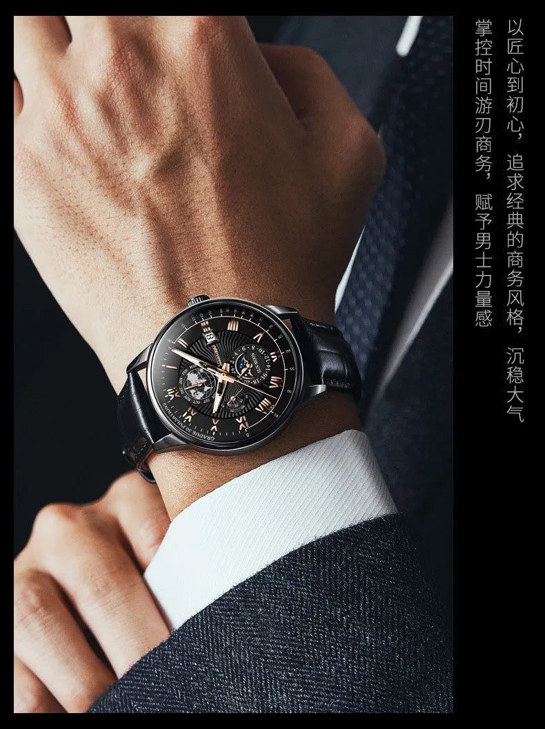 メンズ クラシック アナログ腕時計 | ローマ数字 インデックス | 超軽量33.5g レザー調バンド クォーツ ビジネス カジュアル ウォッチ ブラック