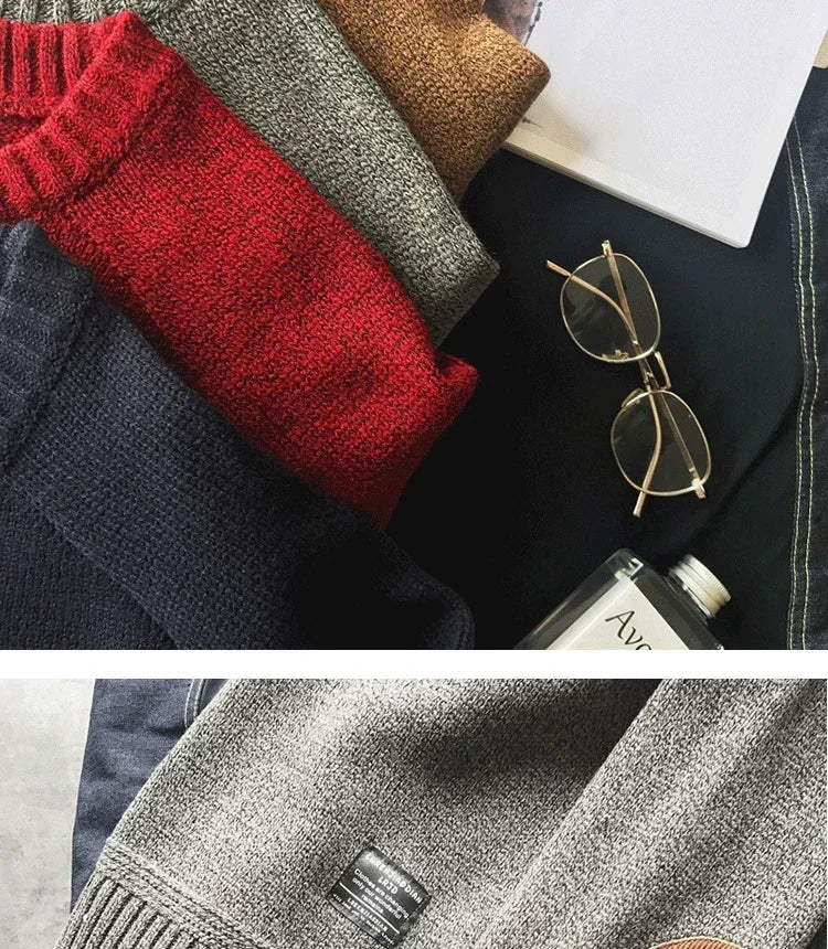 Men's Heavyweight Knit Pullover | Patchwork Design Sweater | 3-Season Fit, Crew Neck, Winter, Winter, Street Style, Plus Sizes Available 