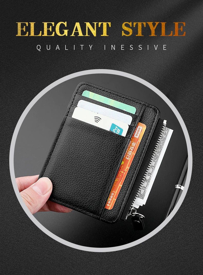 ミニマリスト カードケース メンズ | 超薄型 ファスナー付き 財布 | PUレザー 12cm×9cm コンパクト クレジットカード IDホルダー スリム 小銭入れ 全3色