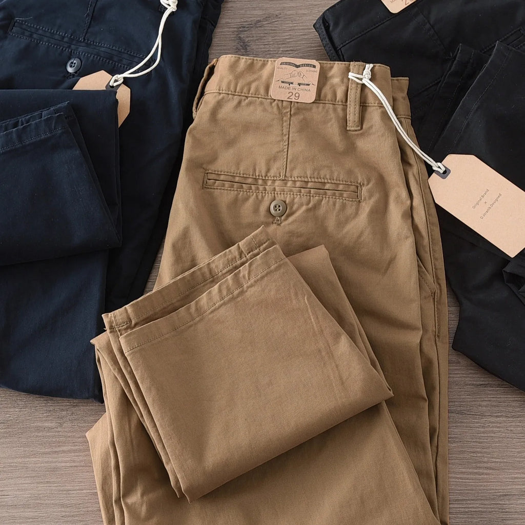 Men's Cotton Chinos | Shape-Retaining, No Ironing Required | Straight Fit Cotton Pants, Durable High-Density Fabric, Casual, Business, Work Pants, Khaki
