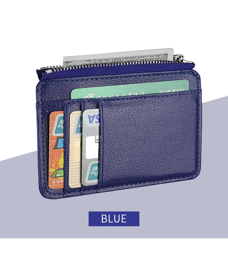ミニマリスト カードケース メンズ | 超薄型 ファスナー付き 財布 | PUレザー 12cm×9cm コンパクト クレジットカード IDホルダー スリム 小銭入れ 全3色