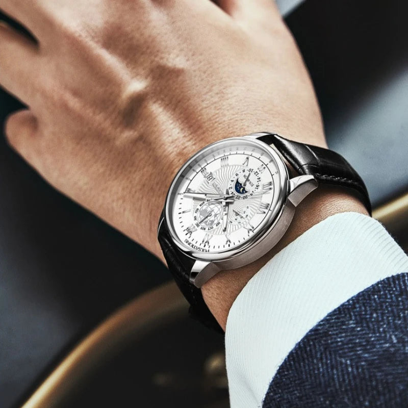 メンズ クラシック アナログ腕時計 | ローマ数字 インデックス | 超軽量33.5g レザー調バンド クォーツ ビジネス カジュアル ウォッチ ブラック