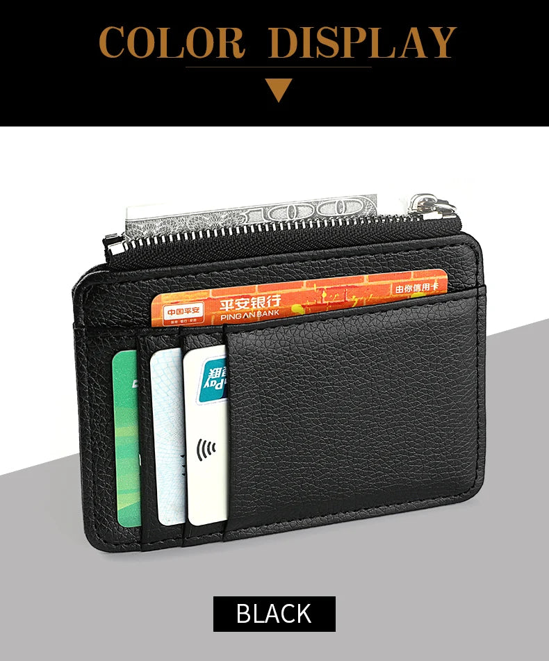 ミニマリスト カードケース メンズ | 超薄型 ファスナー付き 財布 | PUレザー 12cm×9cm コンパクト クレジットカード IDホルダー スリム 小銭入れ 全3色