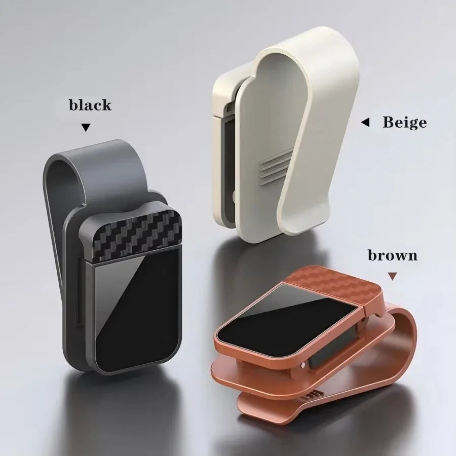 車用 サングラスクリップ サンバイザー取付 | メガネホルダー 車内収納 | カードホルダー付き 軽量 コンパクト 片手で簡単着脱 ホワイト/ブラック/ブラウン