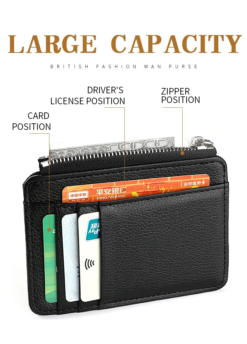 ミニマリスト カードケース メンズ | 超薄型 ファスナー付き 財布 | PUレザー 12cm×9cm コンパクト クレジットカード IDホルダー スリム 小銭入れ 全3色