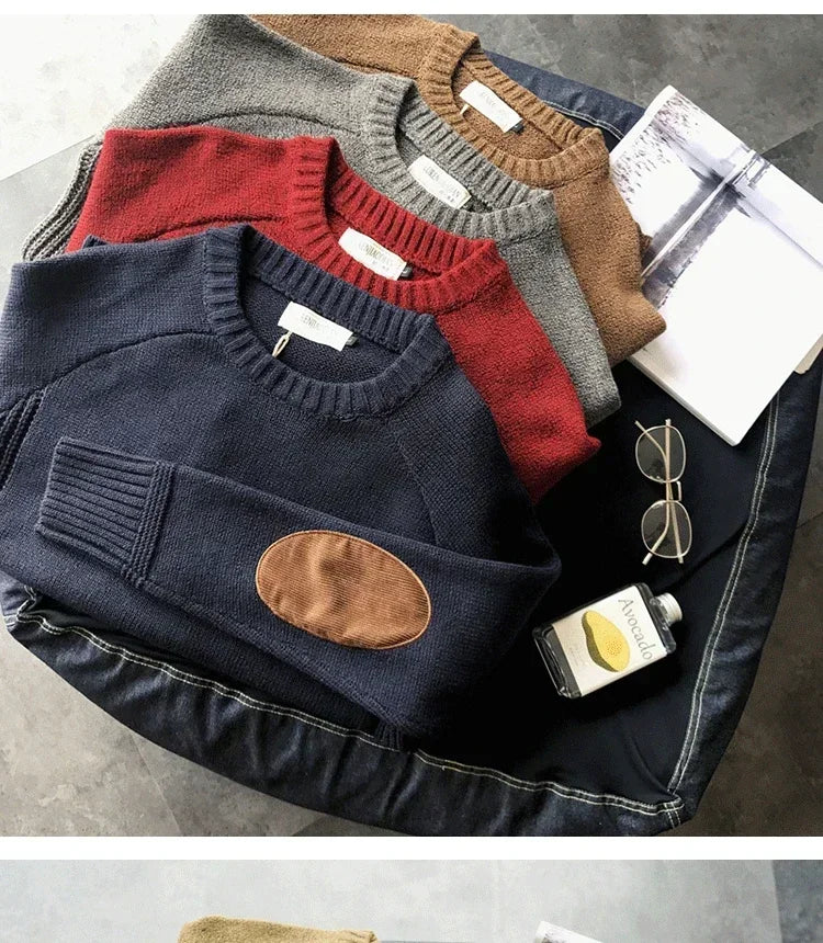 Men's Heavyweight Knit Pullover | Patchwork Design Sweater | 3-Season Fit, Crew Neck, Winter, Winter, Street Style, Plus Sizes Available 