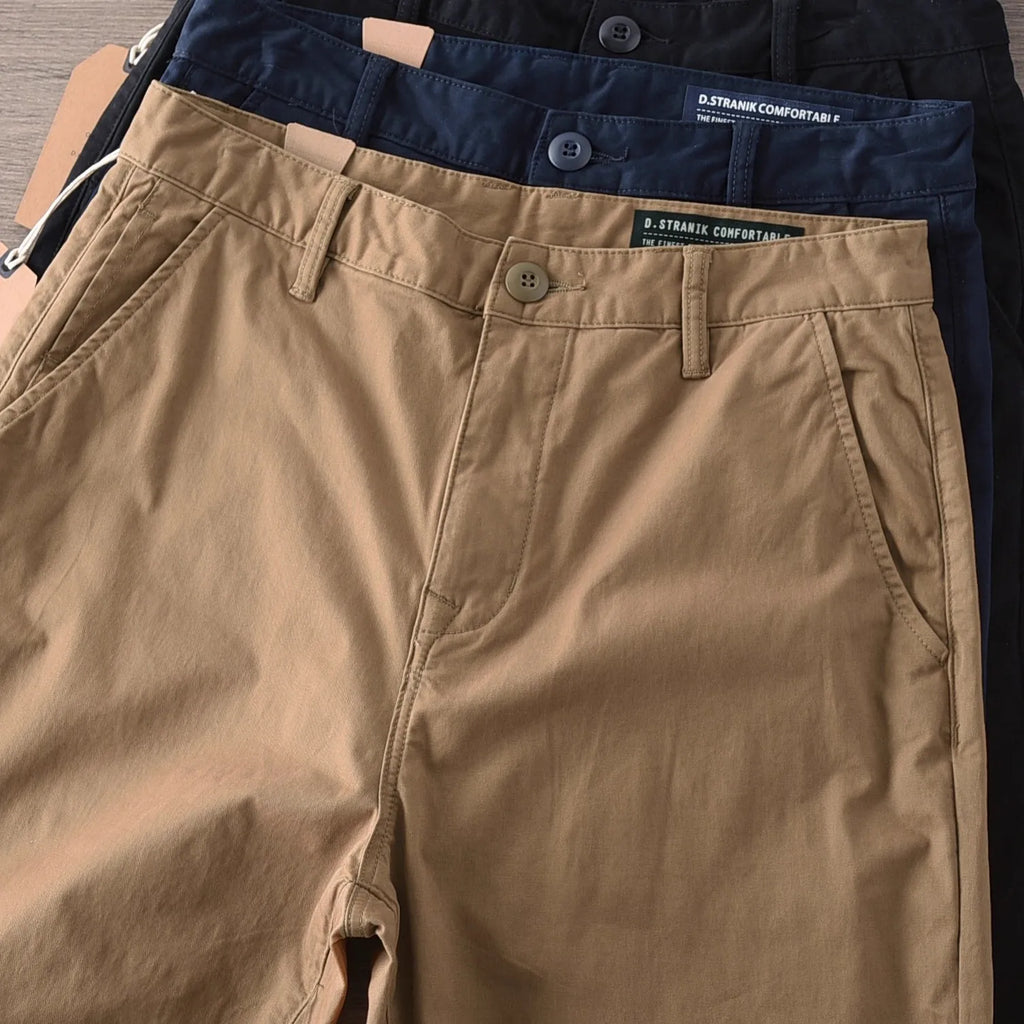 Men's Cotton Chinos | Shape-Retaining, No Ironing Required | Straight Fit Cotton Pants, Durable High-Density Fabric, Casual, Business, Work Pants, Khaki