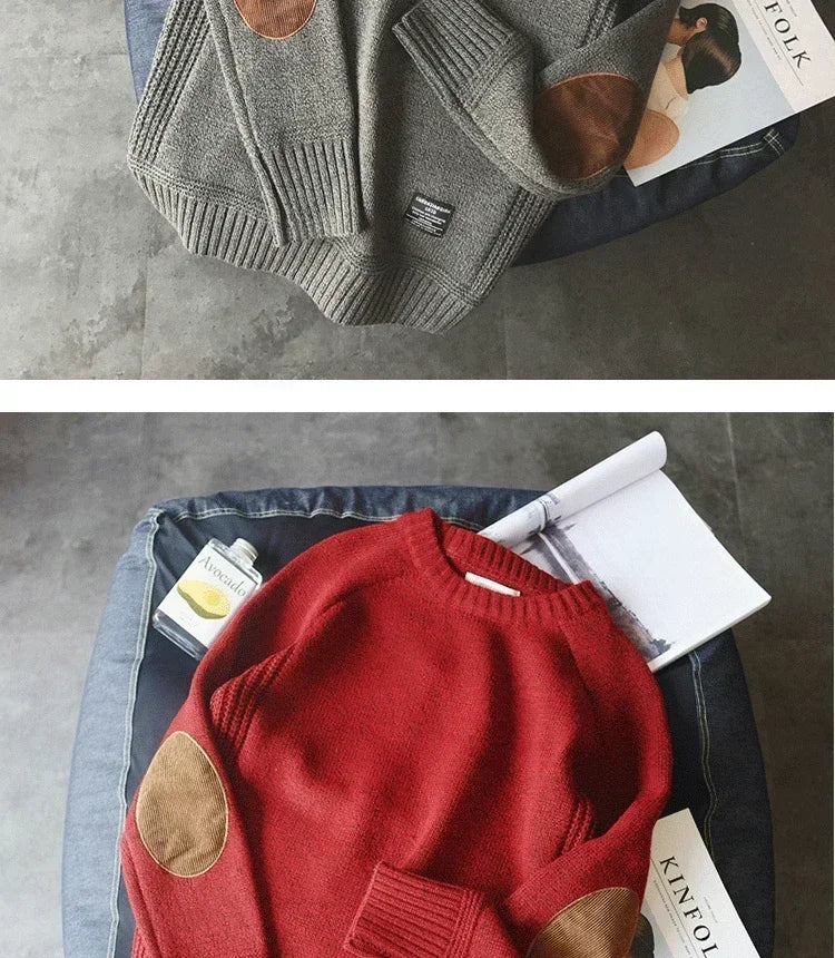 Men's Heavyweight Knit Pullover | Patchwork Design Sweater | 3-Season Fit, Crew Neck, Winter, Winter, Street Style, Plus Sizes Available 