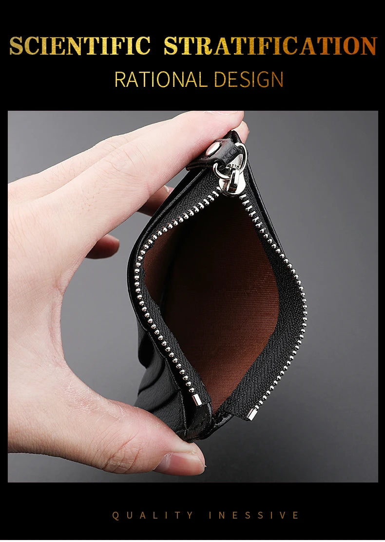 ミニマリスト カードケース メンズ | 超薄型 ファスナー付き 財布 | PUレザー 12cm×9cm コンパクト クレジットカード IDホルダー スリム 小銭入れ 全3色