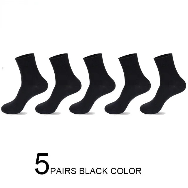 Men's Crew Socks, 5-Pair Set | Mid-Length, Classic Design | Durable Polyester Material, Stretchy, All-Season, Commuting, School, Sports, and Casual Wear