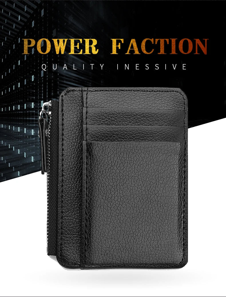 ミニマリスト カードケース メンズ | 超薄型 ファスナー付き 財布 | PUレザー 12cm×9cm コンパクト クレジットカード IDホルダー スリム 小銭入れ 全3色