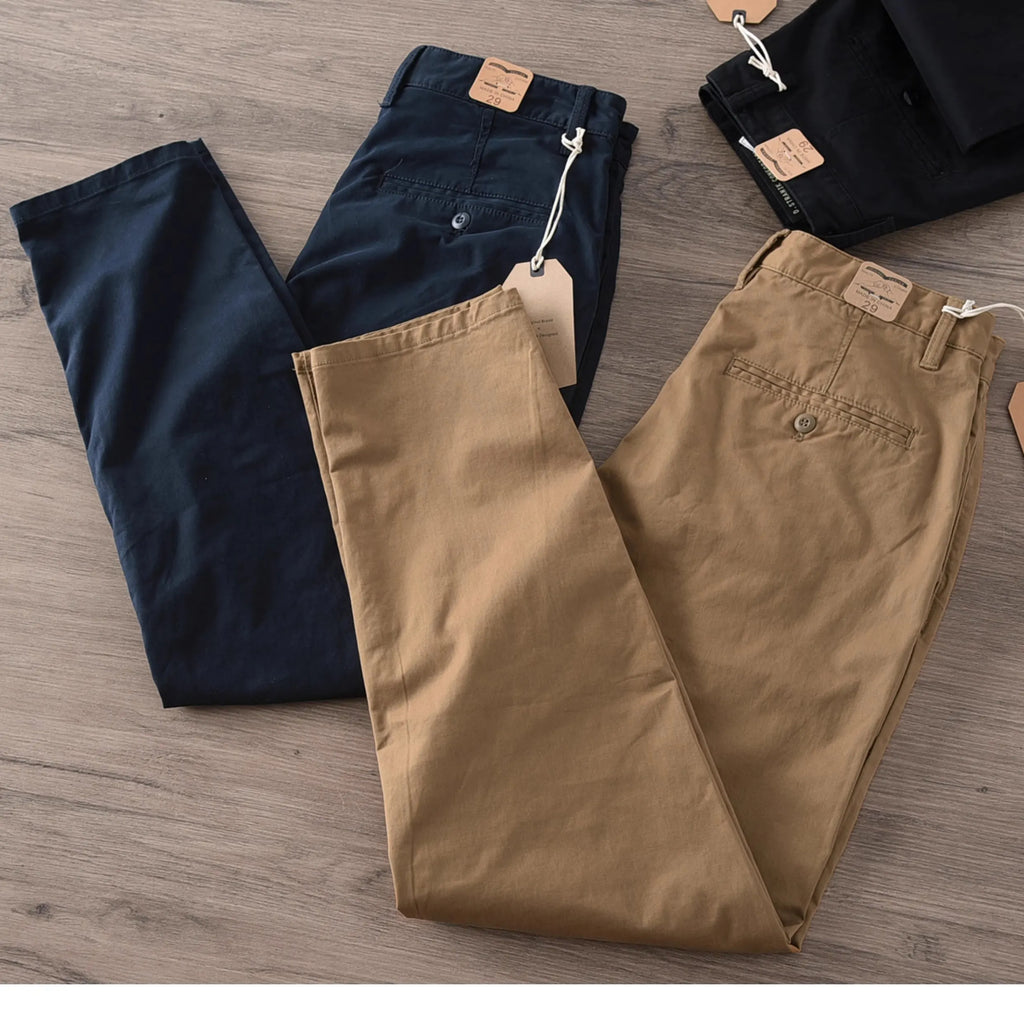 Men's Cotton Chinos | Shape-Retaining, No Ironing Required | Straight Fit Cotton Pants, Durable High-Density Fabric, Casual, Business, Work Pants, Khaki