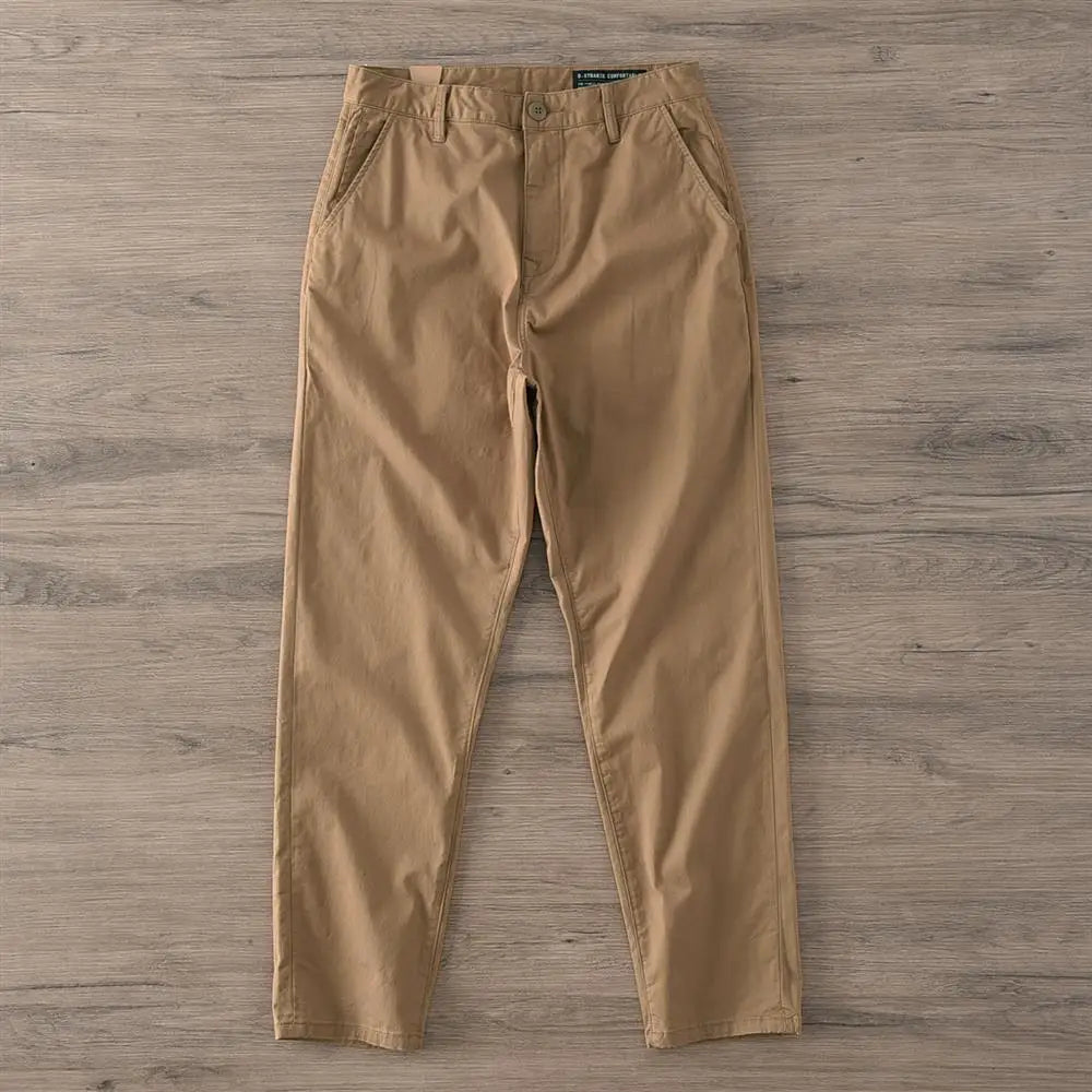 Men's Cotton Chinos | Shape-Retaining, No Ironing Required | Straight Fit Cotton Pants, Durable High-Density Fabric, Casual, Business, Work Pants, Khaki