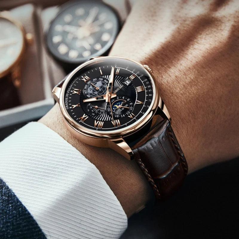 メンズ クラシック アナログ腕時計 | ローマ数字 インデックス | 超軽量33.5g レザー調バンド クォーツ ビジネス カジュアル ウォッチ ブラック