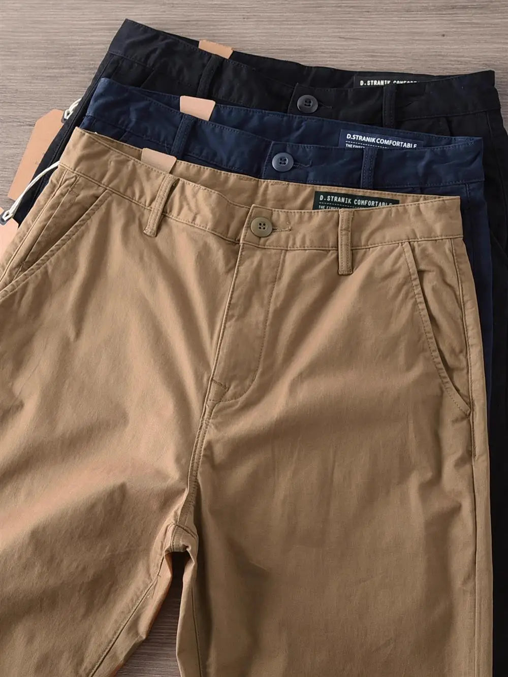 Men's Cotton Chinos | Shape-Retaining, No Ironing Required | Straight Fit Cotton Pants, Durable High-Density Fabric, Casual, Business, Work Pants, Khaki