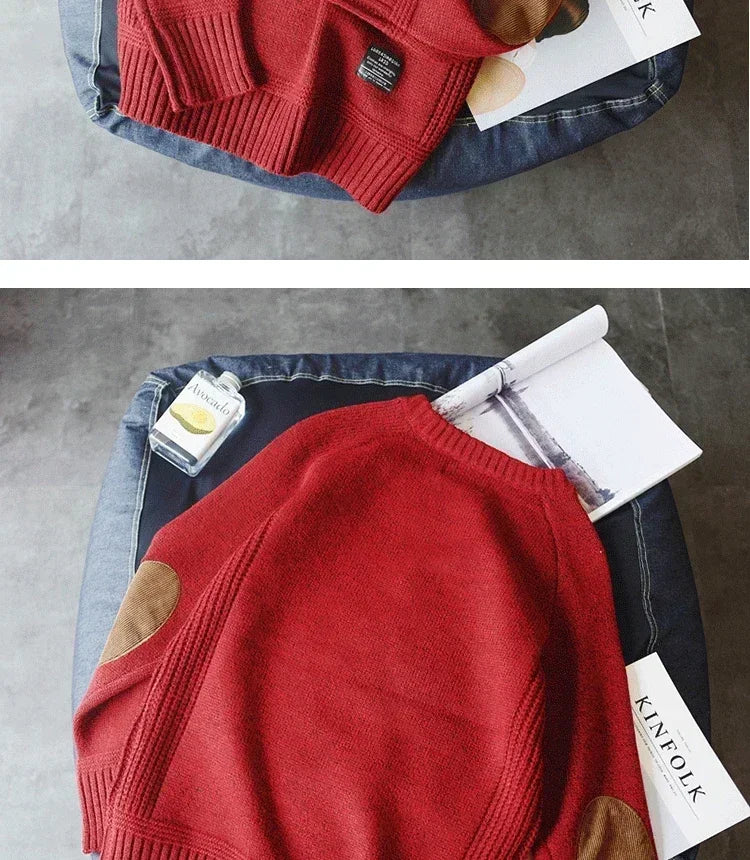 Men's Heavyweight Knit Pullover | Patchwork Design Sweater | 3-Season Fit, Crew Neck, Winter, Winter, Street Style, Plus Sizes Available 